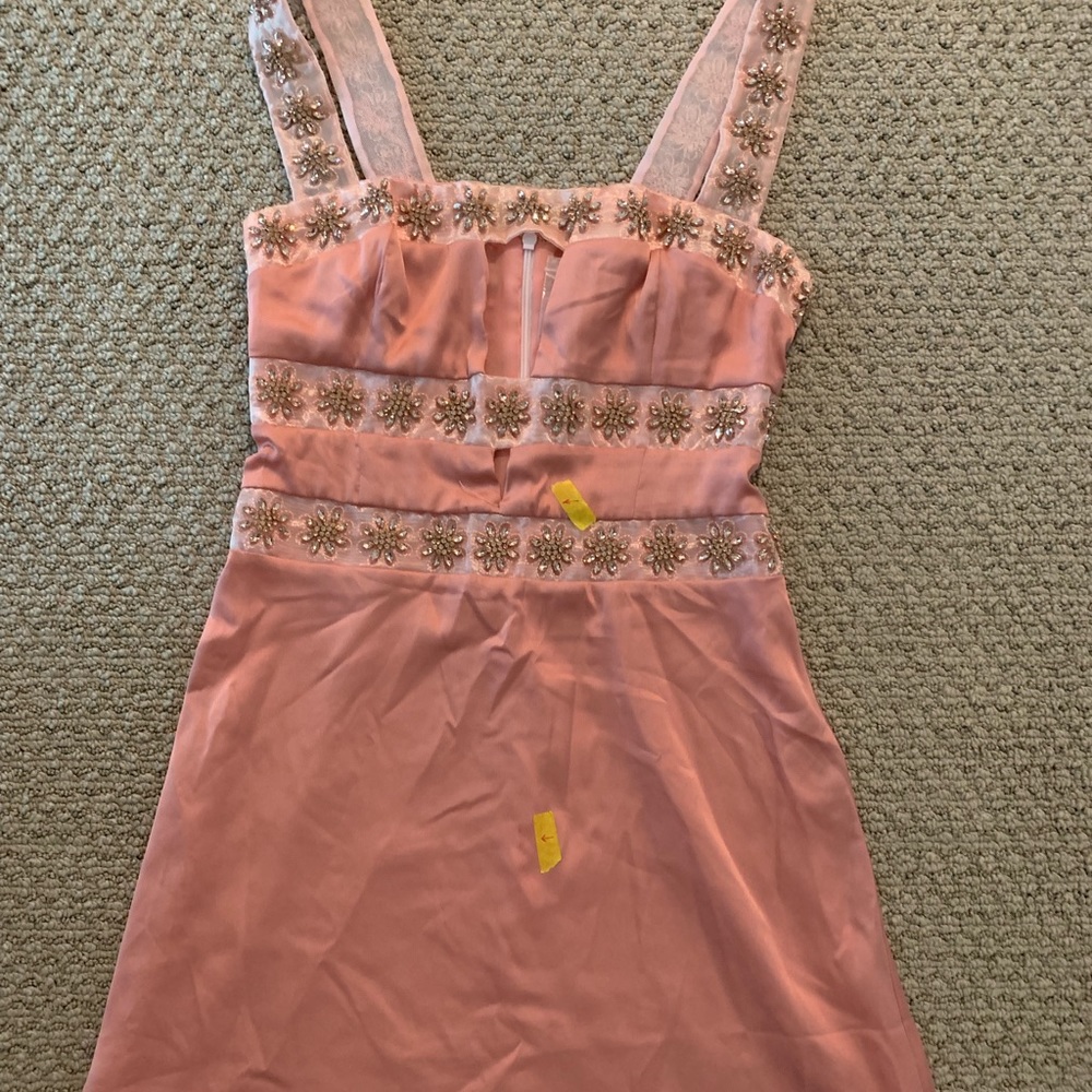 For love and lemons pink satin embellished dress